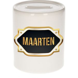Naam cadeau spaarpot Maarten met gouden embleem