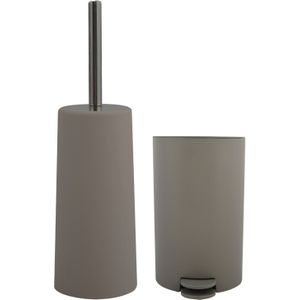 MSV Toiletborstel in houder/pedaalemmer set Moods - kunststof - taupe/beige