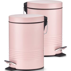 2x Roze vuilnisbakken/pedaalemmers 3 liter van 17 x 25 cm