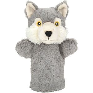 Pluche Grijze Wolf Handpop Knuffel 24 cm - Wolven Wilde Dieren Knuffels