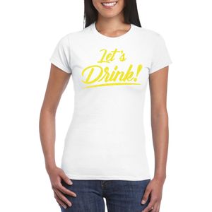 Verkleed T-shirt voor dames - lets drink - wit - geel glitters - glitter and glamour