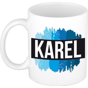 Karel naam cadeau mok / beker met verfstrepen - Cadeau collega/ vaderdag/ verjaardag of als persoonlijke mok werknemers