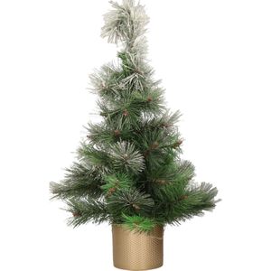 Besneeuwde kunstboom/kunst kerstboom 60 cm met gouden pot