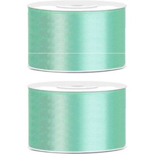 2x Hobby/decoratie mint groen satijnen sierlinten 3,8 cm/38 mm x 25 meter