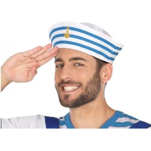 Wit/blauw matrozen verkleed hoedje voor volwassenen