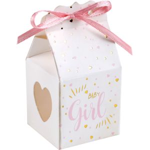Cadeaudoosjes baby girl - Babyshower bedankje - 6x stuks - wit/roze - 4 cm - dochter