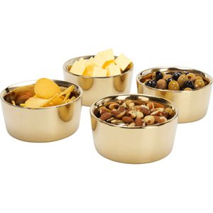 Siaki Serveer/chips schaaltjes - 4x stuks - aardewerk/gres - metallic goud - 9 x 18 cm