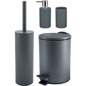 Badkamer accessoires set - WC-borstel/pedaalemmer/zeeppompje/beker - metaal/keramiek - donkergrijs