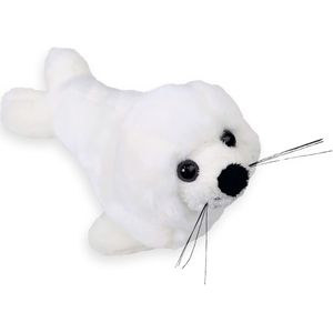 Pluche zeehond pup knuffel - liggend - wit - polyester - 18 cm