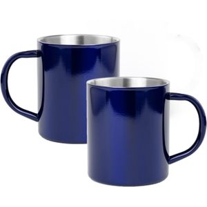 12x Drinkbekers/mokken blauw Rvs 280 ml