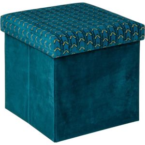Poef/krukje/hocker Royal - Opvouwbare zit opslag box -  fluweel Smaragd groen - D38 x H38 cm