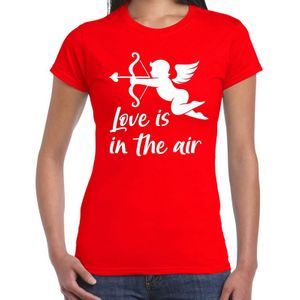 Valentijn/Cupido love is in the air t-shirt rood voor dames