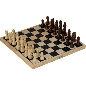 Goki Inklapbaar Schaakspel - Houten schaakbord opvouwbaar - Geschikt voor kinderen en volwassenen - Inclusief schaakstukken