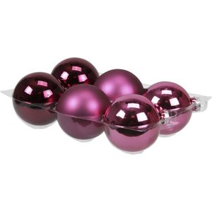Kerstballen - 6x st - cherry roze - 8 cm - glas - mat/glans - kerstversiering