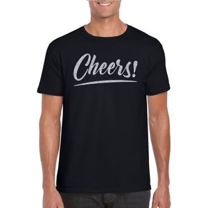 Verkleed T-shirt voor heren - cheers - zwart - zilver glitter - carnaval/themafeest