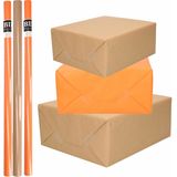 8x Rollen kraft inpakpapier/kaftpapier pakket bruin/oranje 200 x 70 cm