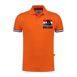 Luxe grote maten Holland supporter poloshirt leeuw met Nederlandse vlag op borst 200 g EK/WK heren
