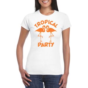 Tropical party T-shirt voor dames - met glitters - wit/oranje - carnaval/themafeest