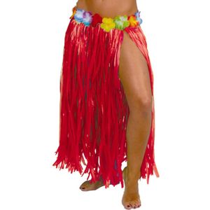 Hawaii verkleed rokje - voor volwassenen - rood - 75 cm - rieten hoela rokje - tropisch
