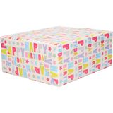 6x Rollen kraft inpakpapier happy birthday pakket - blauw 200 x 70 cm