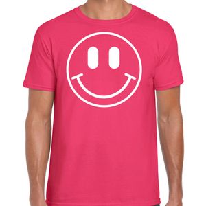 Verkleed T-shirt voor heren - smiley - roze - carnaval - foute party - feestkleding
