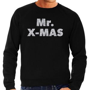 Foute Kersttrui Mr. x-mas zilveren glitter  letters zwart heren