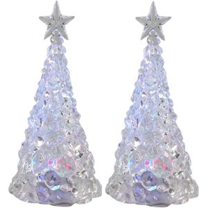 Verlichte piramide kerstboompjes - 2x -st  acryl - 21 cm - color changing