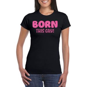 Gay Pride T-shirt voor dames - born this gay - zwart - roze glitter - LHBTI