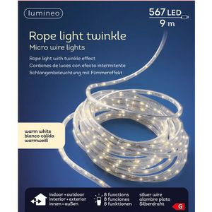 Lichtslang zilver met warm witte verlichting 9 meter 567 lampjes