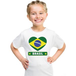 Brazilie hart vlag t-shirt wit jongens en meisjes