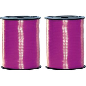 2x rollen fuchsia roze sier cadeau lint 500 meter x 5 milimeter breed