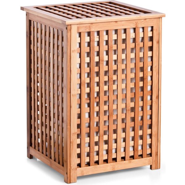 Bamboe houten wasmand bruin vierkant met deksel en waszak 40 x 40 x 58 cm - 50 liter - online kopen | Lage prijs beslist.nl