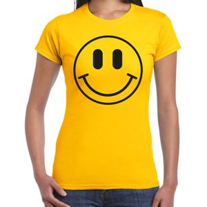 Verkleed T-shirt voor dames - smiley - geel - carnaval - foute party - feestkleding
