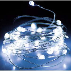 Draadverlichting - zilver- 66 led lampjes - helder wit - batterij - 100 cm