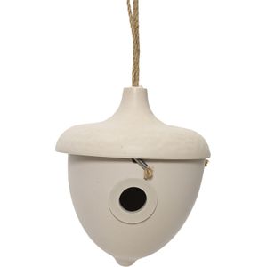 Vogelhuisje - bamboe hout - creme wit - D17 x H19 cm - nestkastje