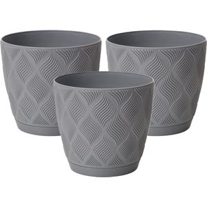 Form Plastic Plantenpot/bloempot New Age - 3x - kunststof - platina grijs - D15 x H14 cm