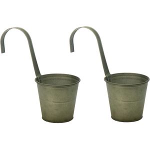 Plantenpot/bloempot - 2x - zink - groen - met ophanghaak - D13 x H28 cm