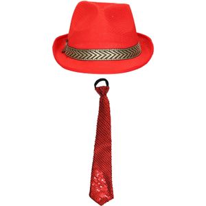 Carnaval verkleedset Classic - hoed en stropdas - rood - heren/dames - verkleedkleding