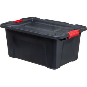 5Five opbergbox/opbergkrat - 100 Liter - zwart - kunststof - L75 x B51 x H38 cm - stapelbaar