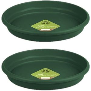 Set van 2x stuks bloempot/plantenpot onderschaal donkergroen kunststof diameter 29 cm