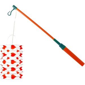 Trek lampion langwerpig - rood - H28 cm - papier - met lampionstokje - 40 cm