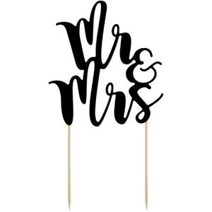 Bruidstaart decoratie topper Mr &amp; Mrs zwart 25 cm