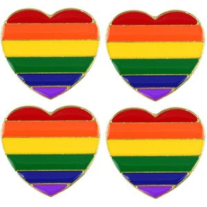 4x Regenboog pride hart metalen pin/broche 3 cm