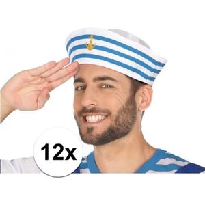 12x Wit/blauw matrozen verkleed hoedjes voor volwassenen