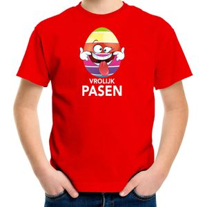 Paasei die tong uitsteekt vrolijk Pasen t-shirt rood voor kinderen - Paas kleding / outfit