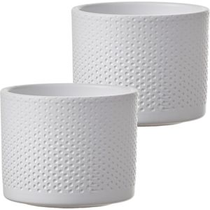 Set van 2x stuks bloempot in het relief wit keramiek voor kamerplant H10 x D12 cm