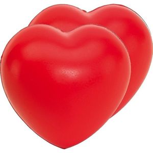 2x Stressballen rood hartjes vorm 8 x 7 cm