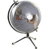 Wereldbol/globe op voet - kunststof - blauw/zilver - home decoratie artikel - D20 x H30 cm