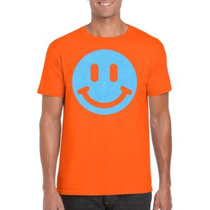 Verkleed T-shirt voor heren - smiley - oranje - carnaval/foute party - feestkleding