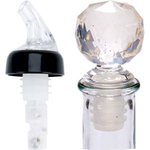 Wijnstopper/flessenstopper en schenktuit - kunststof - diamant look - 7 x 4 cm